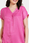 Zivame Checkered Sheen Woven Mid Length Nightdress - Pink Yarrow — thumbnail 5